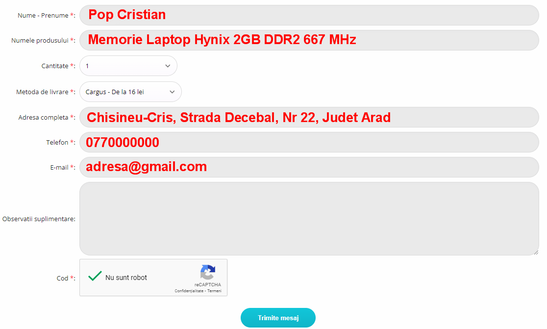 Plasare comanda demo